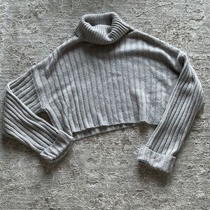 Gray Ribbed Turtleneck Sweater